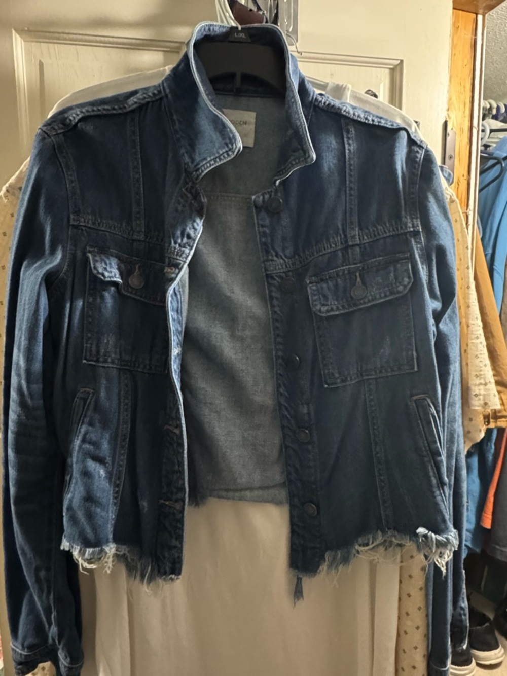 Women's Dark Blue Distressed Denim Jacket